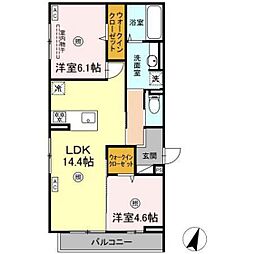 フェリーチェ西原 3階2LDKの間取り