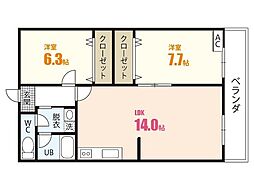 インペリアルずいうん 4階2LDKの間取り