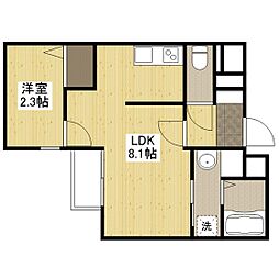 月光南観音参番館 2階1LDKの間取り