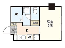 エオス竹屋町 2階1Kの間取り