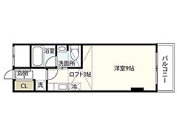 エクセリア舟入本町 3階ワンルームの間取り
