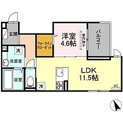 フェリーチェ舟入 2階1LDKの間取り