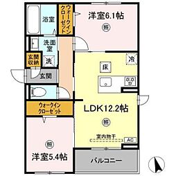 リートネージュ 1階2LDKの間取り
