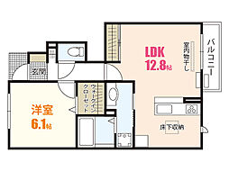 アタシェリアン 1階1LDKの間取り