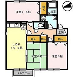セジュール雅21　A棟 2階3LDKの間取り