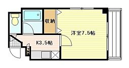 木野本ビル 2階1Kの間取り
