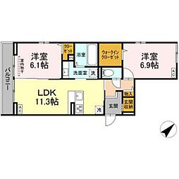 プレミア西条中央A棟 3階2LDKの間取り