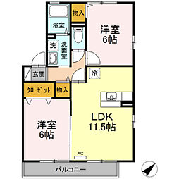 マリンハイツ　Ｂ棟 2階2LDKの間取り