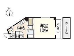 第12平勝ビル 5階1Kの間取り