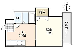 グリーンハイム九軒町 1階1Kの間取り