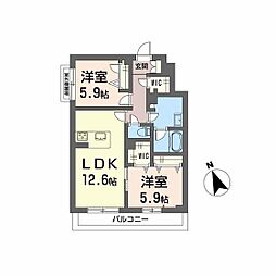 メゾンドノアール 2階2LDKの間取り
