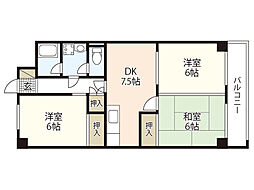 コーポ井口台 4階3DKの間取り