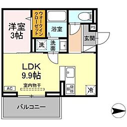 グレイスガーデンB 3階1LDKの間取り
