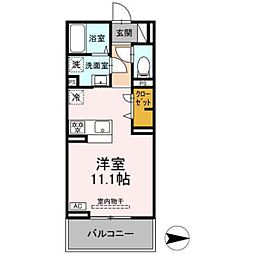 グレイスガーデンA 2階ワンルームの間取り