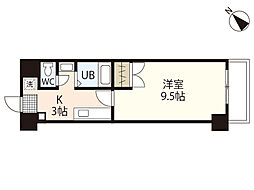 コンフォール下原 2階1Kの間取り