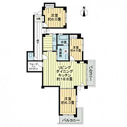 牛田ハイム 7階3LDKの間取り