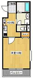 カサグランデII 3階1Kの間取り