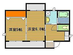 アイランドビル15 3階2DKの間取り