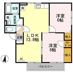 アゼリア土井　A棟 2階2LDKの間取り