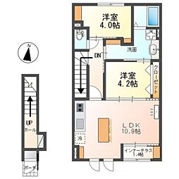 ファミーユ広島大学前 2階2LDKの間取り