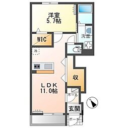 メルヴェール 1階1LDKの間取り