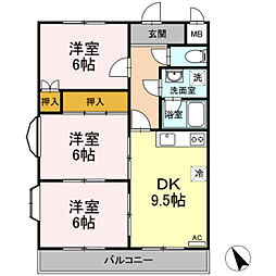 アゼリア祇園 1階3DKの間取り