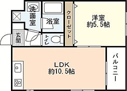 メープルリーフコート 1階1LDKの間取り
