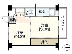 ビレッジハウス安古市4号棟 3階2Kの間取り