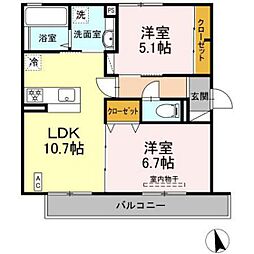 ボヌールK 3階2LDKの間取り