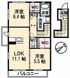シャーメゾン真彩　N50 2階2LDKの間取り