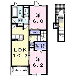 フロイデ　B 2階2LDKの間取り