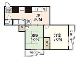 堀和ビル 3階2DKの間取り