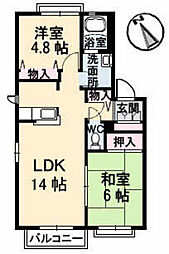 ディアス立村　B棟 2階2LDKの間取り