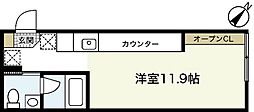 ヴィラ　リヴィエール 1階ワンルームの間取り