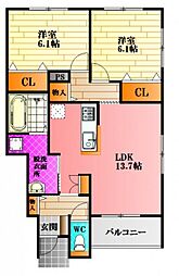 アイリスC 1階2LDKの間取り