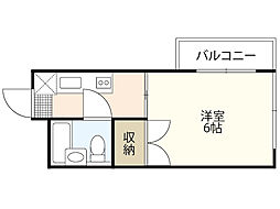 サンライズ楽々園 4階1Kの間取り