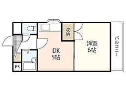 サンハイム庚午南 3階1DKの間取り