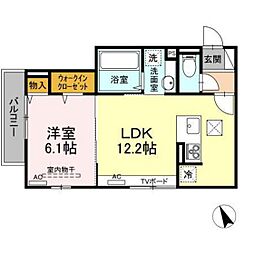 フェリーチェ舟入 1階1LDKの間取り