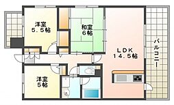 藤和ハイタウン比治山 4階3LDKの間取り