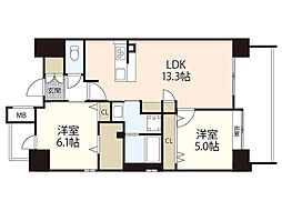 WESTIN　KOGOKITA 9階2LDKの間取り