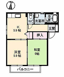 クレール五日市駅前D 2Kの間取図画像