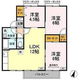 メゾン萩原B 3LDKの間取図画像