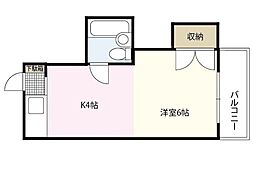 サンローレル船越 1Kの間取図画像