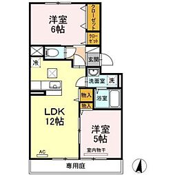 Kフルール 2LDKの間取図画像