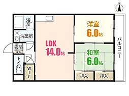 沖中ビル 2LDKの間取図画像