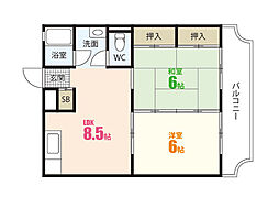 フェリス1 2DKの間取図画像