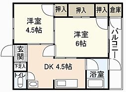 大宮蓑代コーポ 2DKの間取図画像