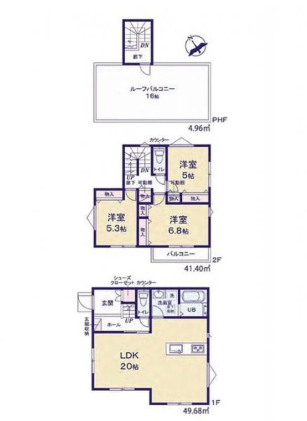 ＜間取図＞広々としたＬＤＫ20帖のある3ＬＤＫです。