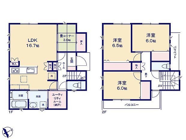 <間取図>全居室6帖以上の3LDKの間取りです。