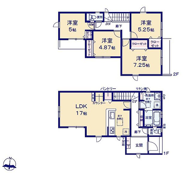 ＜間取図＞2階に4部屋の洋室がある4ＬＤＫの間取りです。